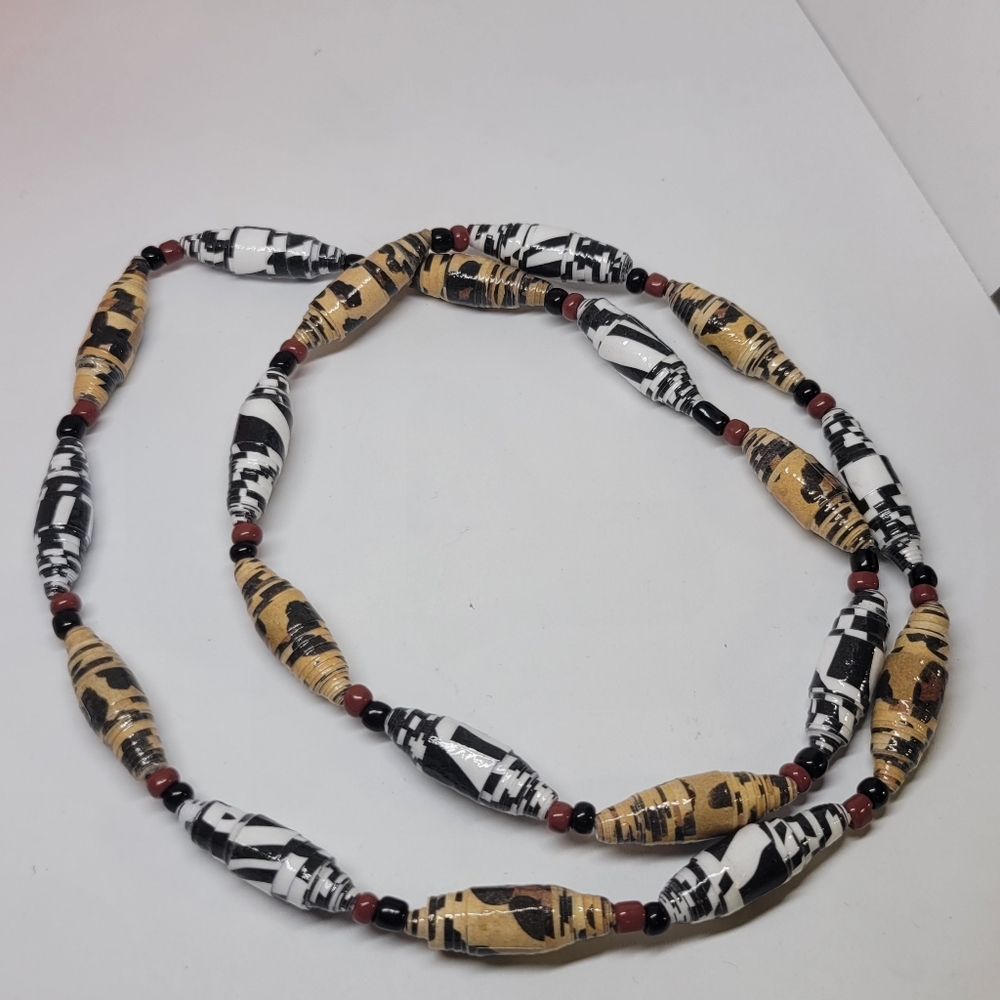 Artisan Black and Brown Paper Bead Beaded Necklace